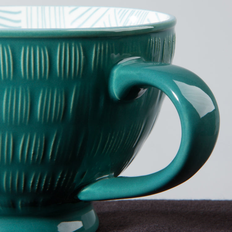 Teal Stamped Latte Mug 14 oz