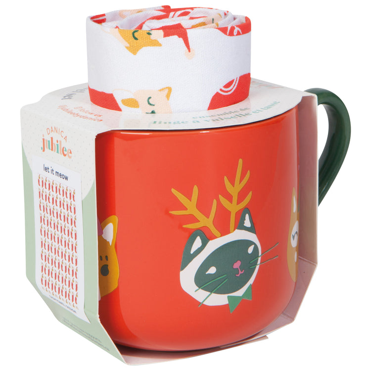 Let it Meow Christmas Mug and Dishtowel Set of 2