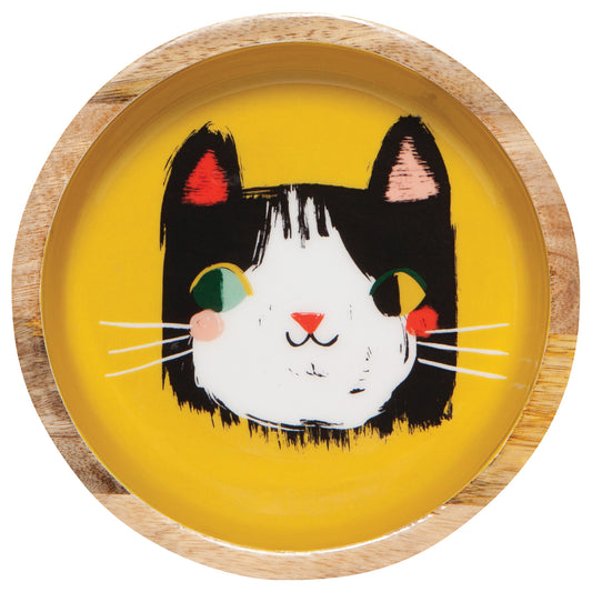 Meow Meow Mango Wood Shallow Bowl
