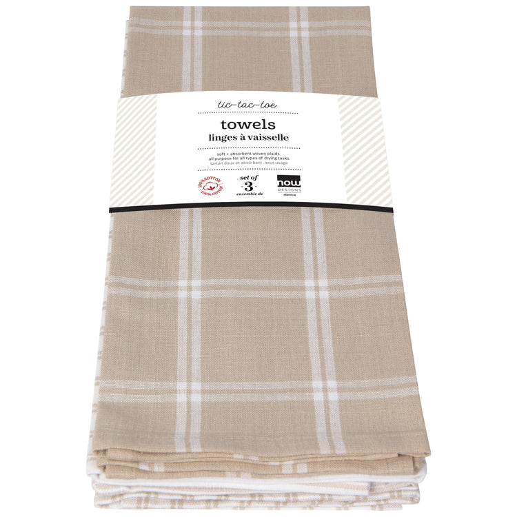 Tic Tac Toe Sandstone Dishtowels Set of 3