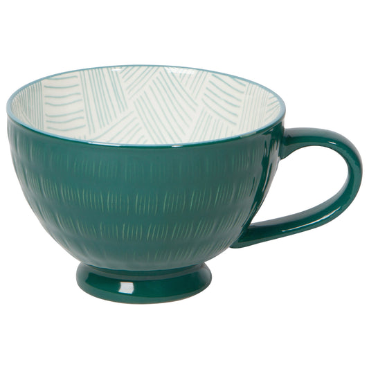 Teal Stamped Latte Mug 14 oz