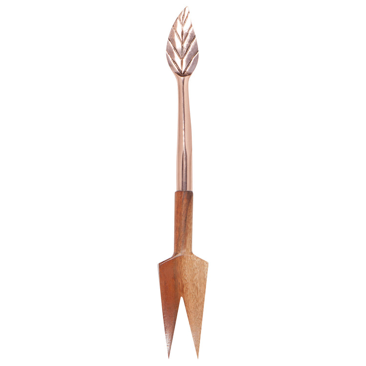Rose Gold Etch Leaf Acacia Wood Cheese Knives Set of 4