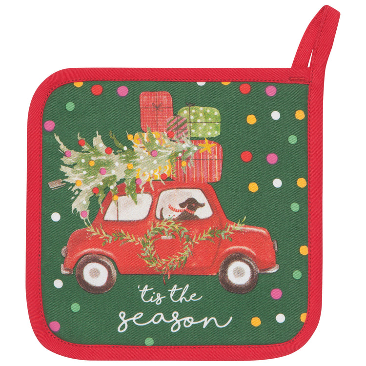 Winter Wheels Cotton Quilted Potholder