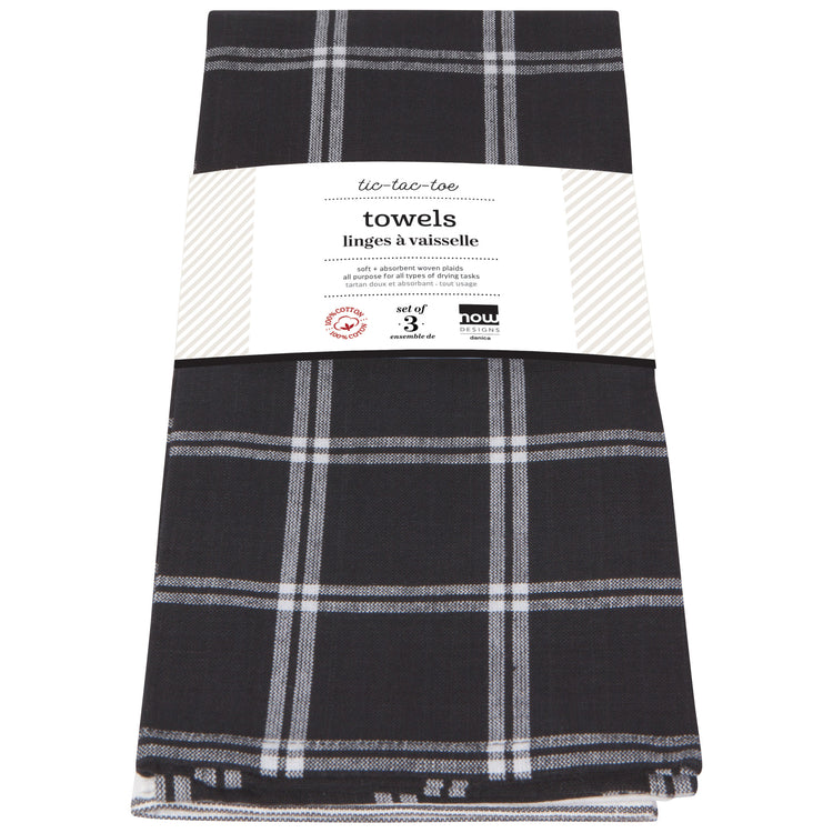 Tic Tac Toe Black Dishtowels Set of 3