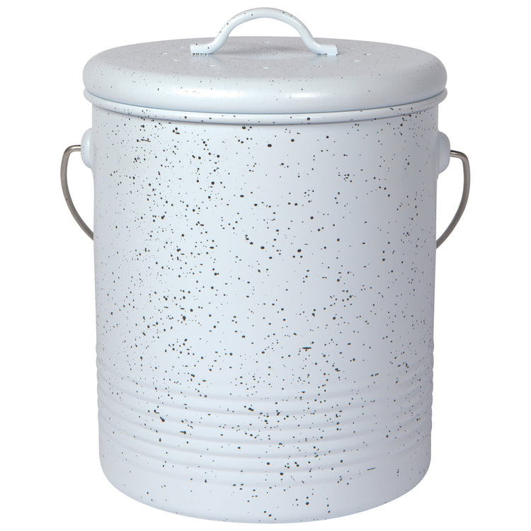 Compost Metal Bin White Speckled Gray 1.25 Gallon