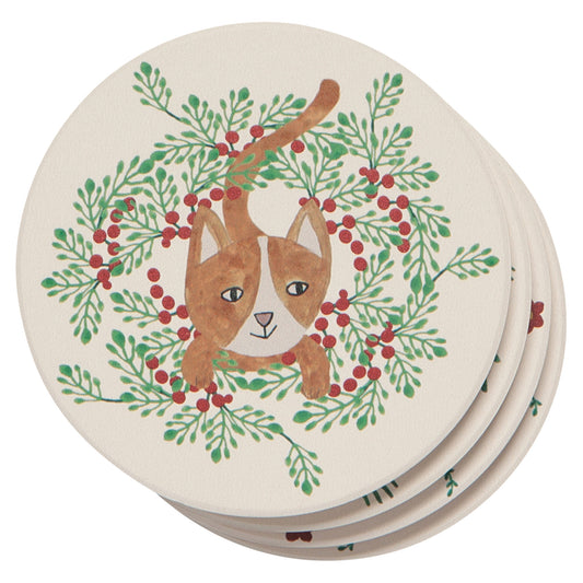 Meowy Christmas Soak Up Coasters Set of 4