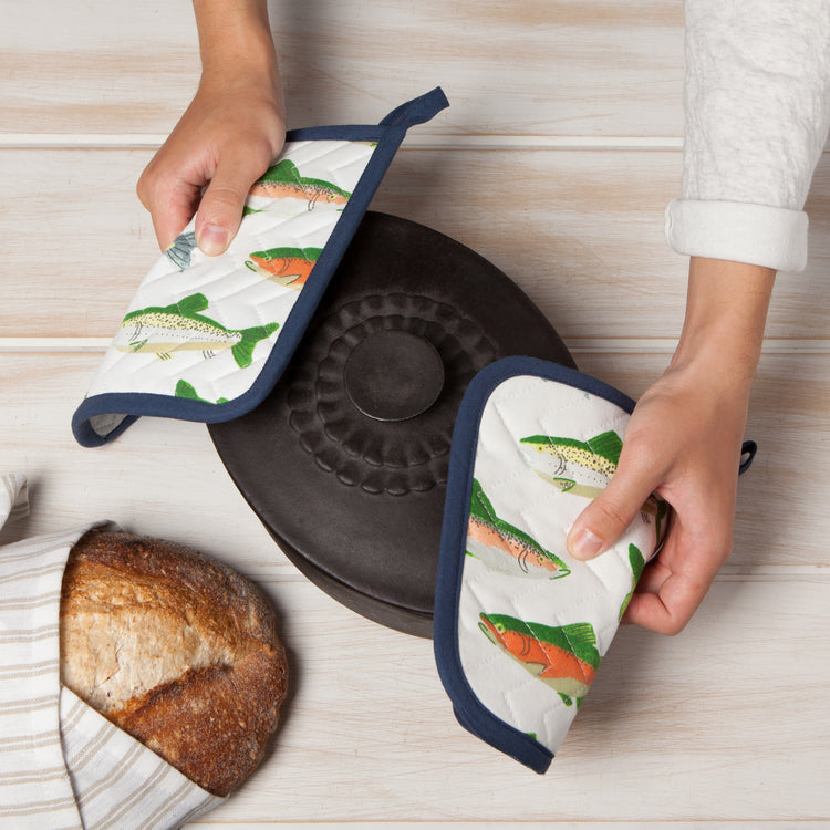 Gone Fishin Cotton Quilted Pot Holder 8 inch