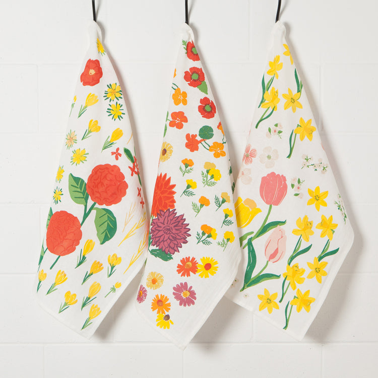 Flowers Of The Month Baker's Floursack Dishtowels Set of 3