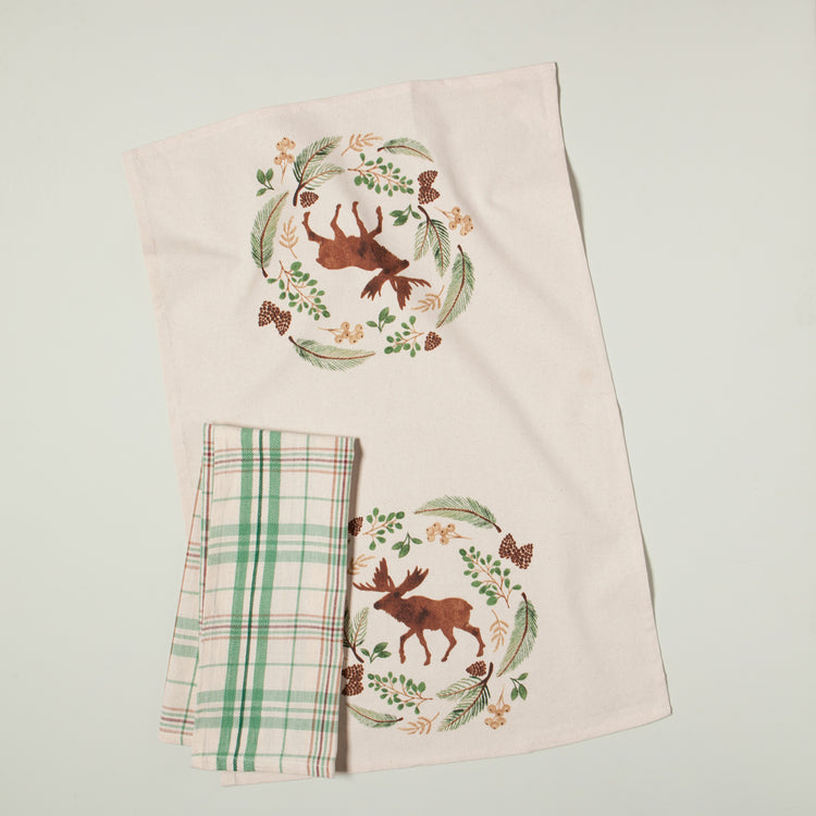 Winter Moose Coordinated Dishtowels Set of 3