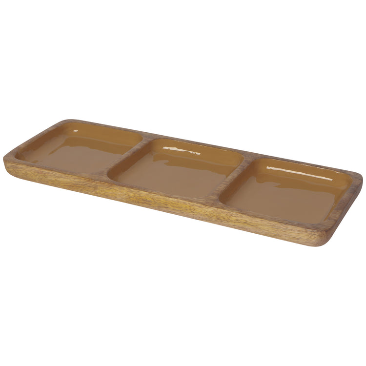 Ochre Mango Wood 3 Part Divided Dish
