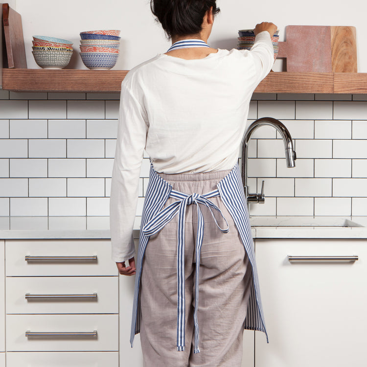 Narrow Royal Blue Stripe Chef Apron