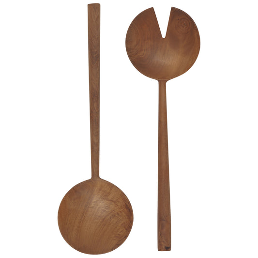 Teak Wood Round Salad Servers Set of 2
