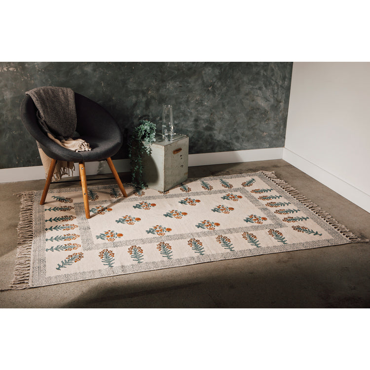 Floras Block Print Rug 4 x 6 Ft