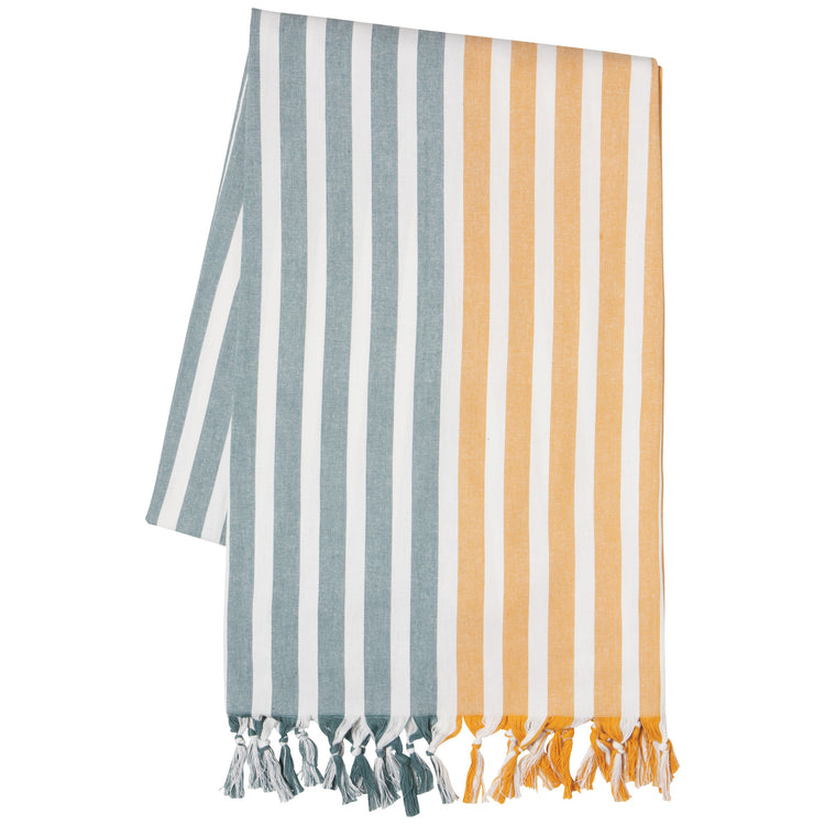Lagoon Ochre Caban Stripe Tablecloth 90 x 60 Inches