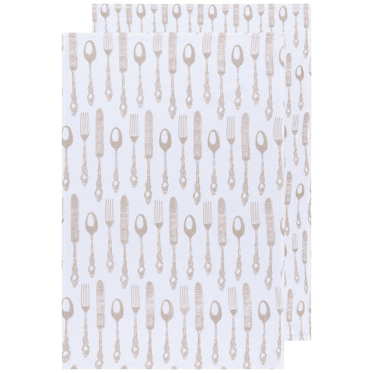 Cutlery Print Sandstone Floursack Dishtowels Set of 2