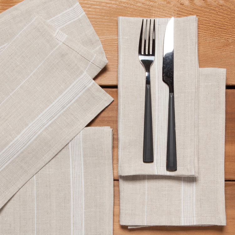 White Maison Stripe Linen Napkins Set of 4
