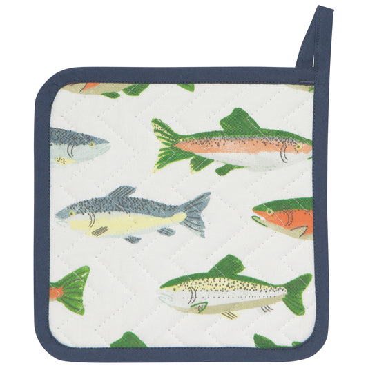 Gone Fishin Cotton Quilted Pot Holder 8 inch