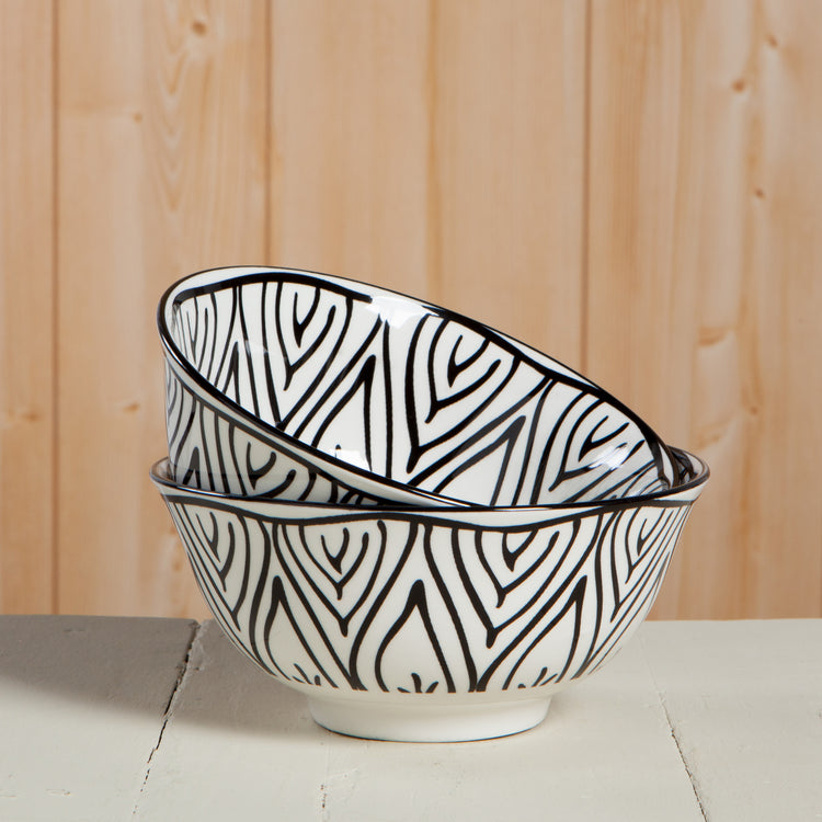 Black Bloom Stamped Bowl 6 inch