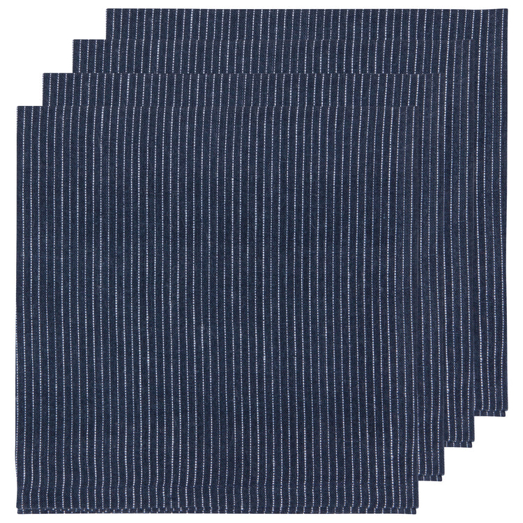 Midnight Pinstripe Linen Napkins Set of 4