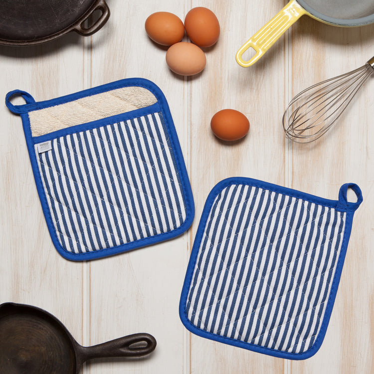 Superior Blue Narrow Stripe Pocket Potholder