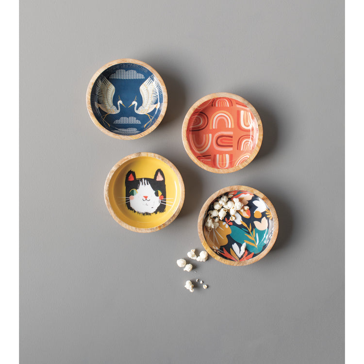 Meow Meow Mango Wood Shallow Bowl
