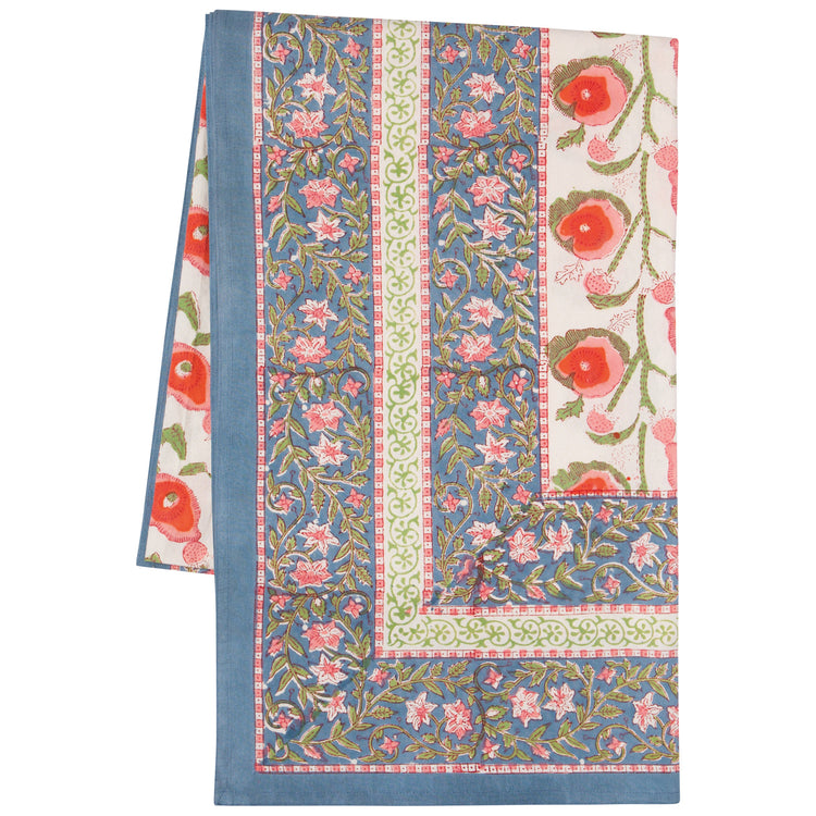 Poppy Block Print Tablecloth 90 x 60 inch