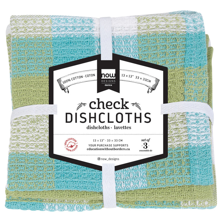 Check Leaf Green Waffle Dishcloths Set of 3