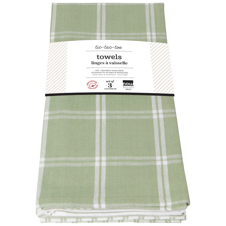 Tic Tac Toe Sage Green Dishtowels Set of 3