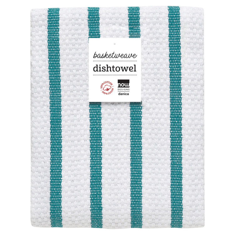 Basketweave Peacock Green Dishtowel