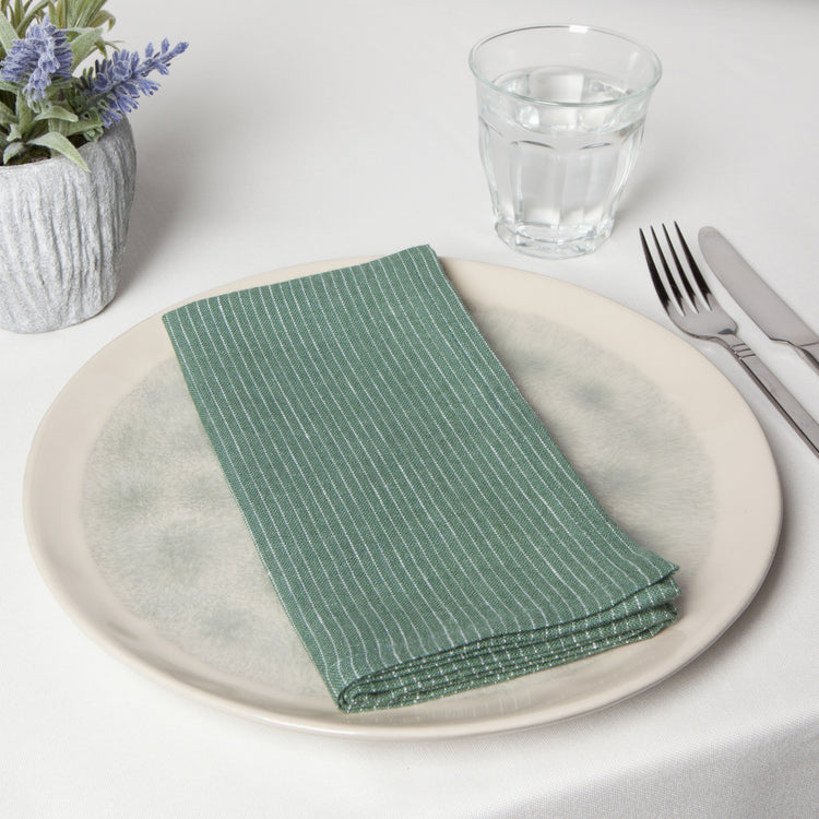Jade Pinstripe Linen Napkins Set of 4