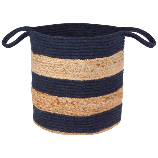 Midnight Blue Block Large Cotton Jute Basket