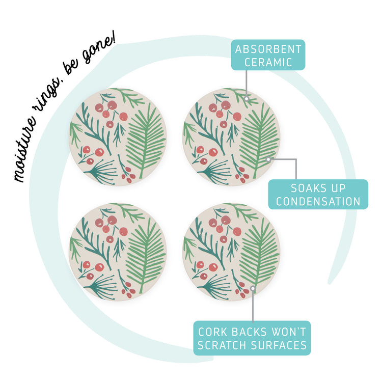 Bough and Berry Soak Up Coasters Set of 4