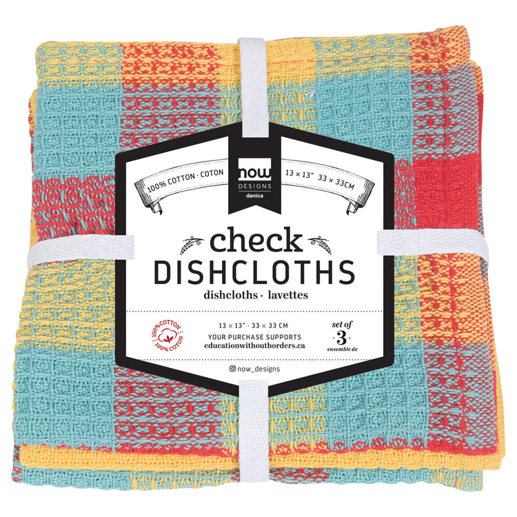 Check Lemon Yellow Waffle Dishcloths Set of 3