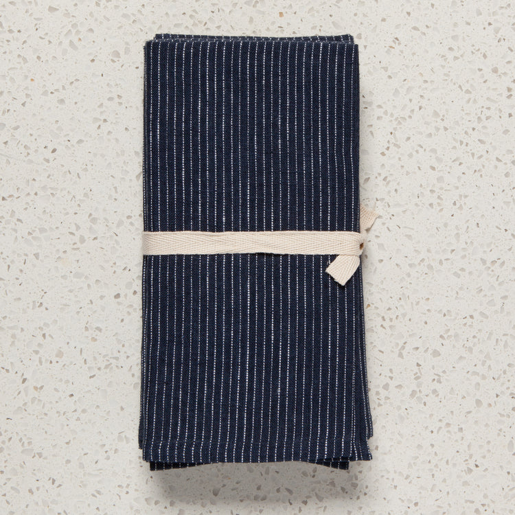 Midnight Pinstripe Linen Napkins Set of 4