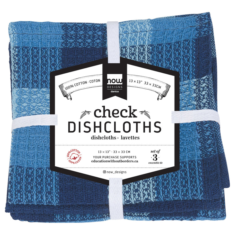 Check Indigo Waffle Dishcloths Set of 3