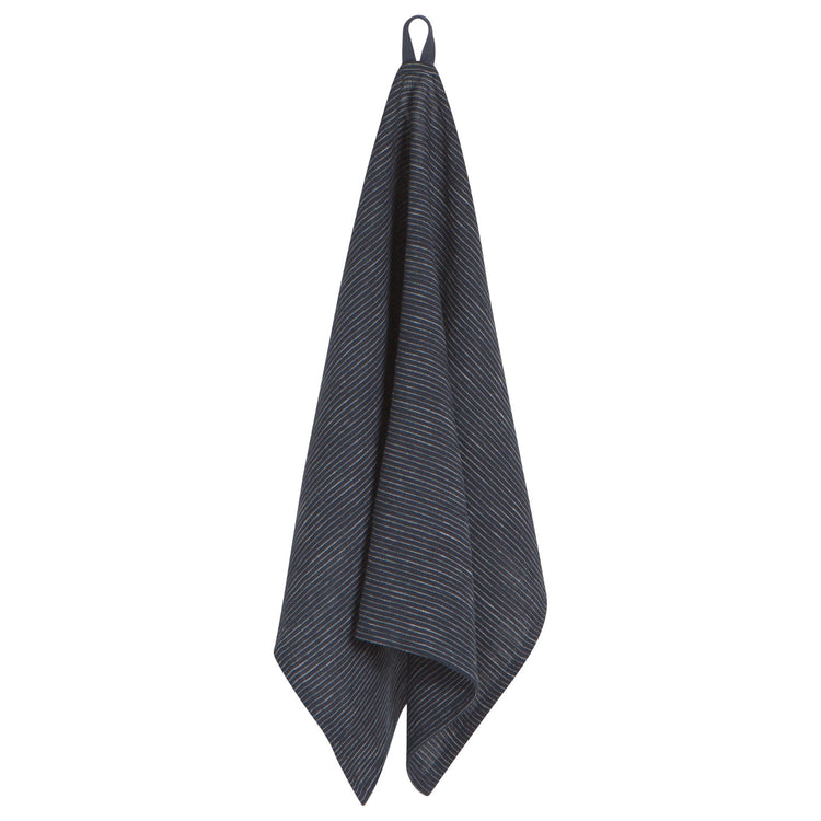 Midnight Blue Pinstripe Linen Dishtowel