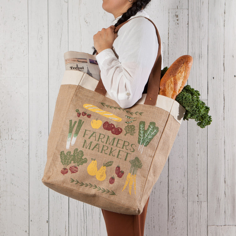 Farmers Market Large Burlap Shopping Bag