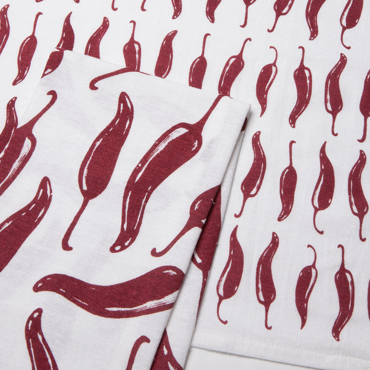 Chili Print Carmine Red Floursack Dishtowels Set of 2
