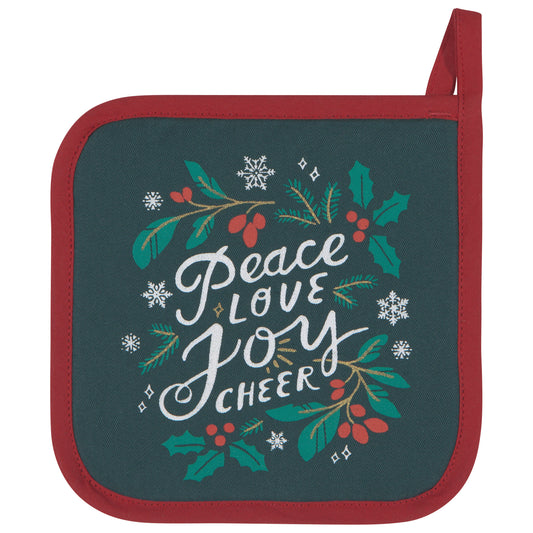 Peace and Joy Cotton Quilted Potholder