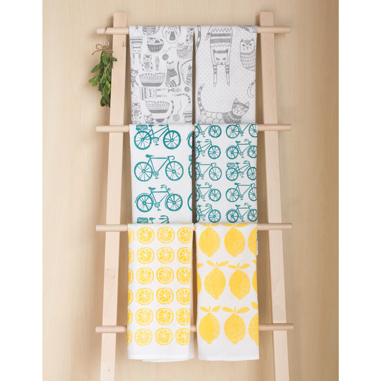 Bicycle Print Peacock Green Floursack Dishtowels Set of 2