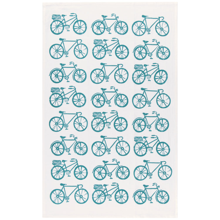 Bicycle Print Peacock Green Floursack Dishtowels Set of 2