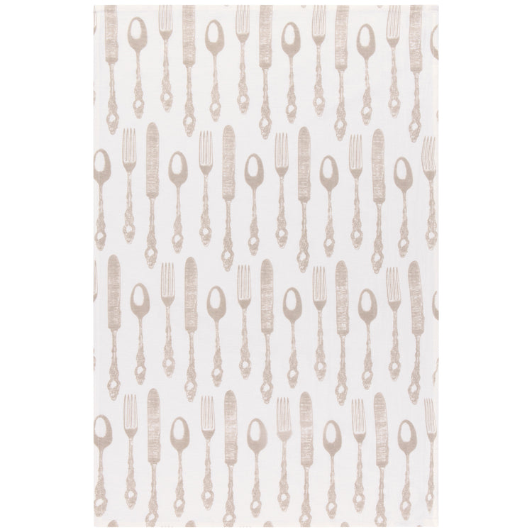 Cutlery Print Sandstone Floursack Dishtowels Set of 2