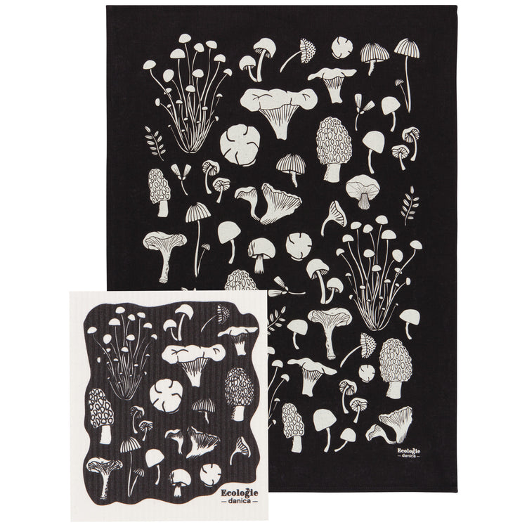 Fungi Dishtowel and Swedish Sponge Cloth Set of 2