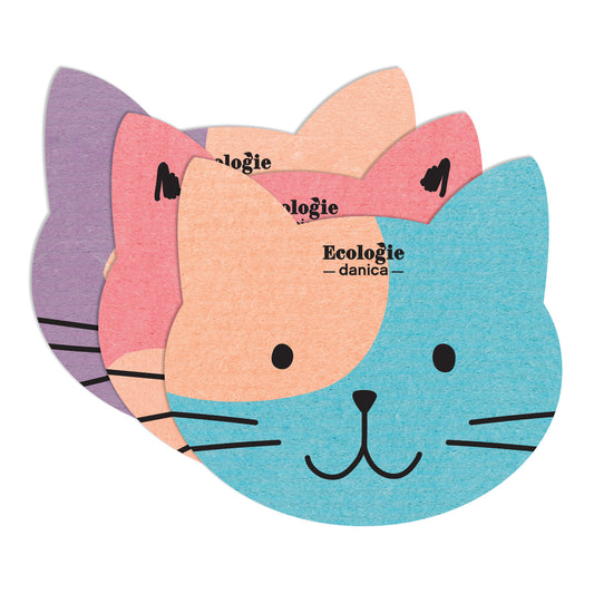 Cats Shaped Swedish Sponge Cloths Set of 3