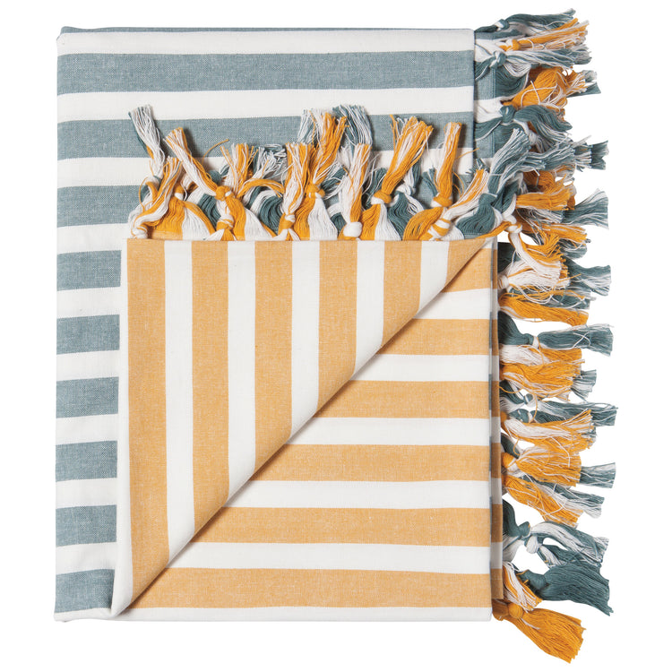 Lagoon Ochre Caban Stripe Tablecloth 90 x 60 Inches