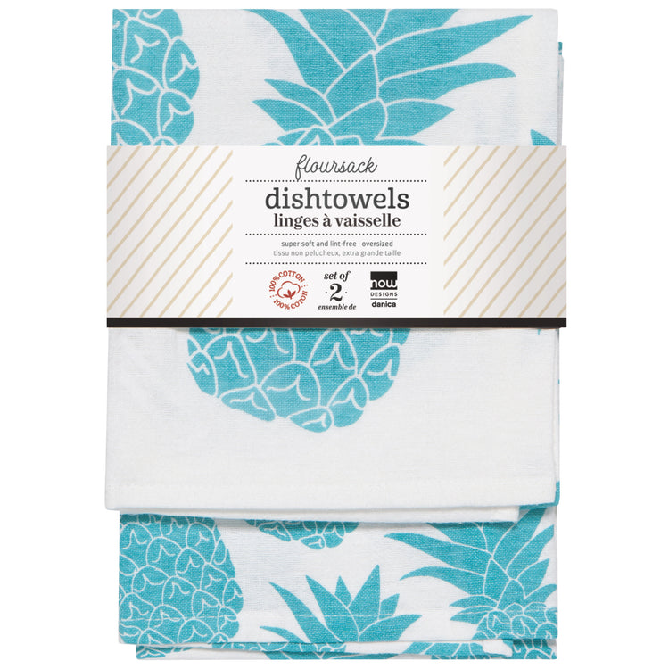 Pineapple Print Bali Blue Floursack Dishtowel Set of 2