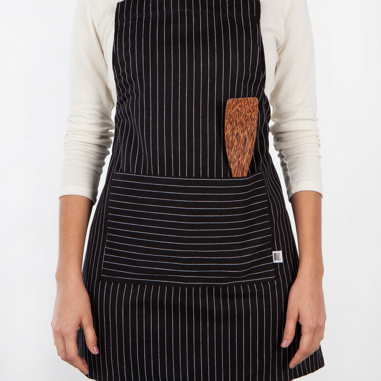 Black Pinstripe Petite Chef Apron