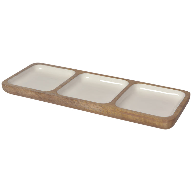 White Mango Wood 3 Part Divided Dish