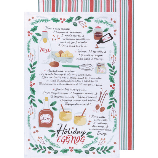 Holiday Eggnog Recipe Dishtowel Set of 2