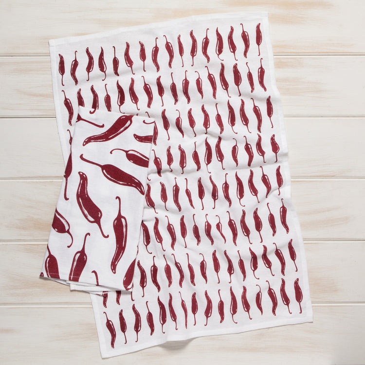 Chili Print Carmine Red Floursack Dishtowels Set of 2